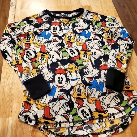 Disney Character Thermal Shirt Long Sleeve Mickey Donald Pluto Goofy - Picture 1 of 3